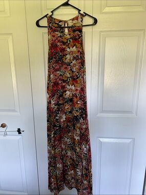 NATURAL LIFE Black Floral Maxi Dress with Red and Yellow Blooms